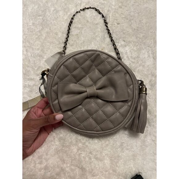 NWT Nila Anthony Grey Circle Bow Crossbody Satchel Tassel Bag - Picture 1 of 5